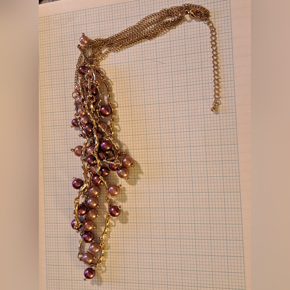 Pink Champagne And Burgandy Wine Pearl And Gold Multistrand Necklace - Picture 6 of 6